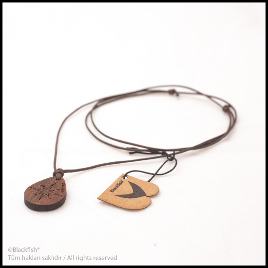 İşlemeli Ceviz Ağacı Kolye Deniz Serisi 