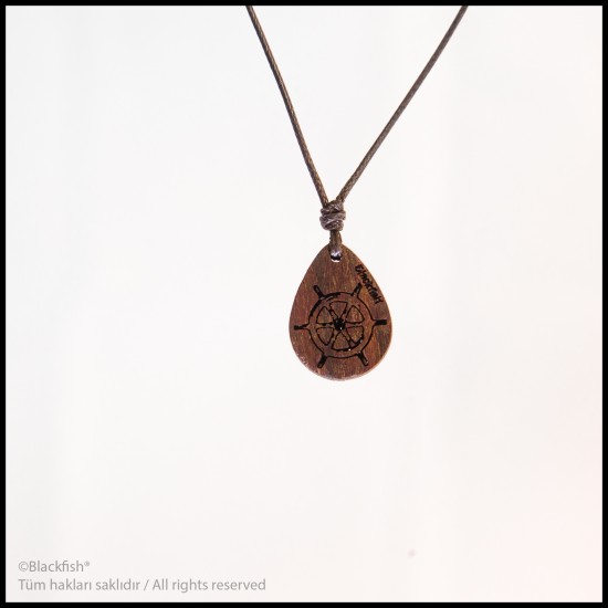 İşlemeli Ceviz Ağacı Kolye Deniz Serisi 